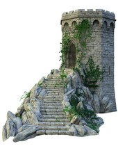 3d Render Castle Ruins, Wizard Tower, 