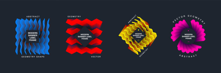 Poster - Vector banner with colored zigzags, waves in geometric form, creative tag for business, company.
