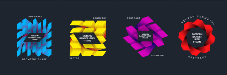 Poster - Vector banner with blue, yellow, red, purple parallelograms in geometric form, creative frame for business, company.
