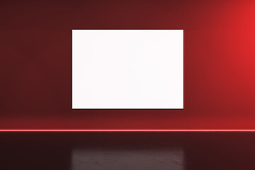 Aufkleber - Creative red stage interior with blank white mock up poster on wall. Performance and advertisement concept. 3D Rendering.