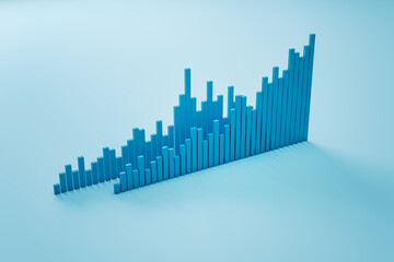 Wall Mural - Market growth and investing concept with blue graphic volumetric financial chart graph isolated on light blue background. 3D rendering