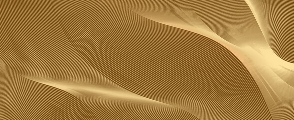 Aufkleber - Luxury Horizontal abstract gold wavy background design. Modern guilloche curves line pattern in premium colors. Monochrome golden stripe texture for banner, business card, backdrop, vector template