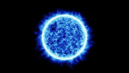 Abstract cold blue sun or star close up computer generated animation. Solar atmosphere with plasma movement at black. Seamless looping animation.