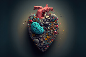 Wall Mural - Abstract realistic illustrated image of a giant human heart isolated on a dark background. Health care concept. Generative AI