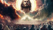 © Matyfiz - Illustration revelation of Jesus Christ, new testament, religion of christianity, heaven and hell over the crowd of people, Jerusalem of the bible. Generative AI