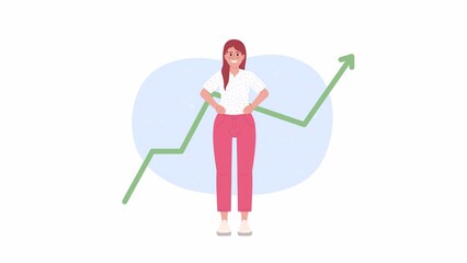 Poster - Animated investing success. Raising capital on stock market. 4K video footage. Concept animation. Looped 2D cartoon flat character on white with alpha channel transparency for web design