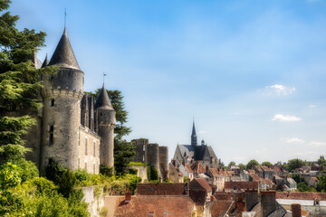 Sticker - View of the Beautiful Village of Montresor, Loire Valley, France, with Montresor Castle and St John the Baptist Collegiate Church