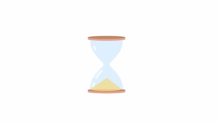 Aufkleber - Animated hourglass time running out. Sand clock. Sandglass. Flat cartoon style element 4K video footage. Color illustration on white background with alpha channel transparency for animation