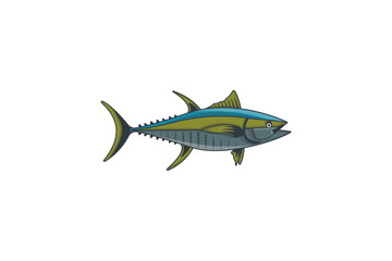 Vector illustration of yellow fin tuna, isolated on white background.