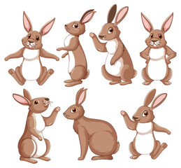 Wall Mural - brown rabbits in different poses set