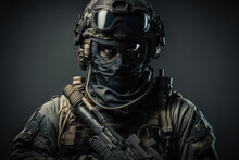 Soldier In Camouflage, Special Forces Fighter Portrait.