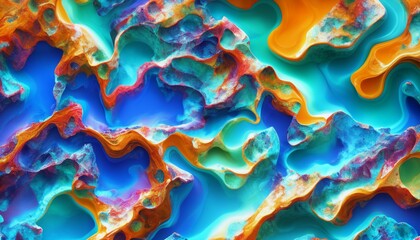 Poster - Colorful abstract background of acrylic paint. Blue, orange and yellow marbleized effect Liquid marble pattern.