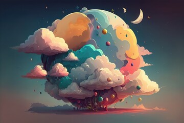 Poster - dreamy, cloudy, and moon art. Generative AI