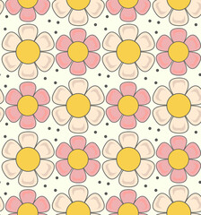 Wall Mural - groovy pattern daisy flower in trendy 60s 70s flat style. hippie style.