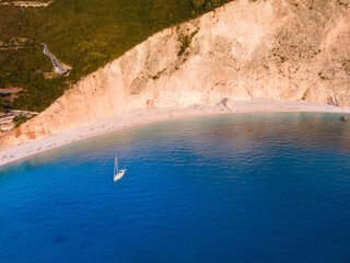 Wall Mural - aerial view of yacht at the bay porto katsiki beach Lefkada island Greece