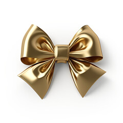 Poster - Gold fabric bow. Satin, silk ribbon, decorative decoration for a gift. AI generated. Transparent background, PNG.