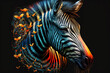 Zebra Porträt mit bunten Farben und Naturmaterialien, generative AI