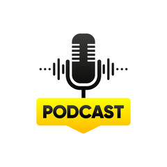 Poster - Podcast banner. The Podcast radio microphone icon. Studio microphone with webcast. Communication concept. Vector illustration.