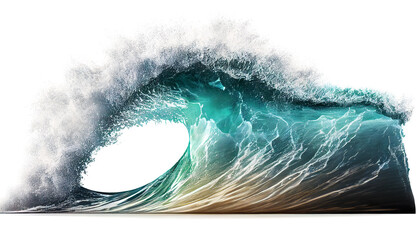 Wall Mural - Tropical blue surfing wave. Generative Ai. No people. Beautiful deep blue tube wave in the Ocean. Isolated on white background.