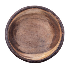 Wall Mural - Old handmade carved wooden bowl isolated on a transparent background.