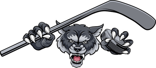 Wolf Ice Hockey Player Animal Sports Mascot