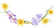 Spring garland of daffodil and iris and alstroemeria flowers