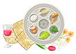 Happy Pesach Jewish Passover plate illustration. Holiday background with traditional symbols.