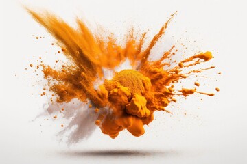 Wall Mural - explosion of orange powder on a white background. Generative AI