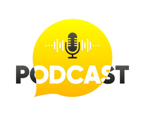 Poster - Podcast banner. The Podcast radio microphone icon. Studio microphone with webcast. Communication concept. Vector illustration.