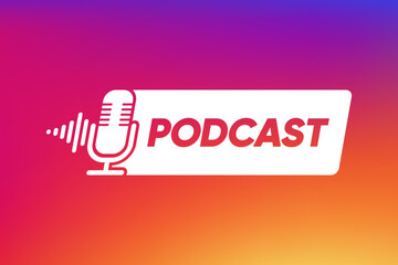 Poster - Podcast banner. The Podcast radio microphone icon. Studio microphone with webcast. Communication concept. Vector illustration.