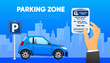 Parking Receipt. Check from parking meter. Price for car stay or entrance and exit ticket from vehicle stand. Parking zone. concept. Vector illustration.