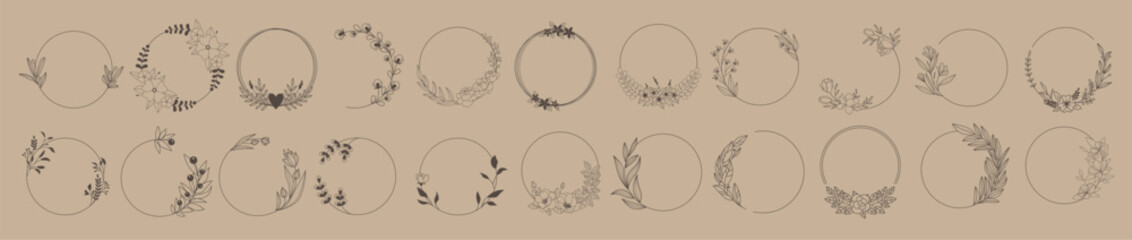 Canvas Print - Big set of floral round frames. Vector illustration set