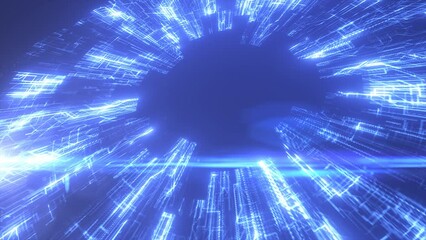 Poster - Abstract blue glowing hi-tech circle futuristic computer digital hi-tech spinning background. Video 4k