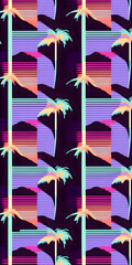 Wall Mural - Florida pattern, illustrator, black purple orange blue pink green color palette Generative AI