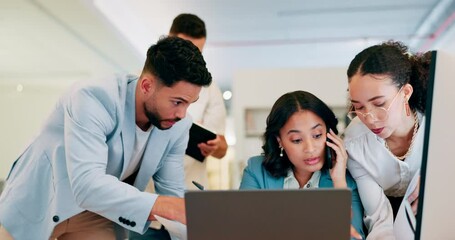 Poster - Multitasking, stress and business woman with of team, overwhelmed and deadline in office. Anxiety, pressure and young female worker in chaos, compliance and review task with frustrated, busy or group