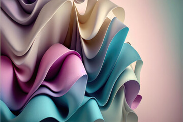 Wall Mural - Pastel Rainbow Silk Background, Ruffle, Folded Textile Waving, Generative AI Illustration