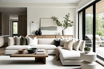 Wall Mural - Minimalist living room with clean lines, neutral colours and simple decor