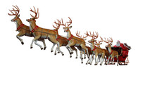 Santa Claus Ready To Deliver Presents With Sleigh With Reindeer