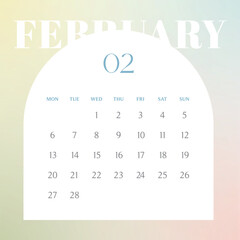 February 2023 simple design digital and printable calendar template illustration. Notes, scheduler, diary, calendar, memo, planner document template background. 