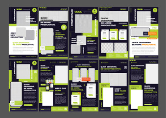 Wall Mural - A Bundle of 10 StarterPacks in Green & Black for Quicker Promotion Needs - Modern lights designs for Flyer, Social Media Post Feed & Story	
