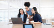 © Coetzee/peopleimages.com - Business women, laptop and collaboration in office for marketing management, leader innovation or strategy research. Team meeting, employee support and tech manager or leadership idea discussion