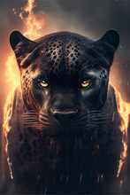 Black Jaguar ,sky, Smoke ,dark Lighting, Cinematic Cyan Lighting, Very Detailed, Fire Background