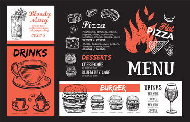 Wall Mural - Menu, Restaurant cafe, template design. Food flyer.