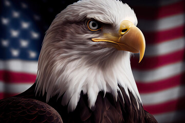 Poster - beautiful eagle against us flag. national patriotic background. digitally generated ai image