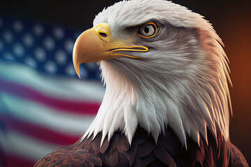 Poster - beautiful eagle against us flag. national patriotic background. digitally generated ai image