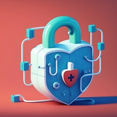 Poster - healthcare in medical cybersecurity, life insurance or data safety lock , generative ai