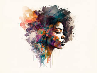 ai generated: drawing girl afro american boho abstract style