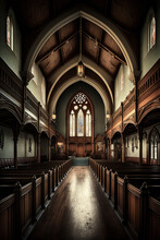 Christian Church Interior With Altar. Generative Ai