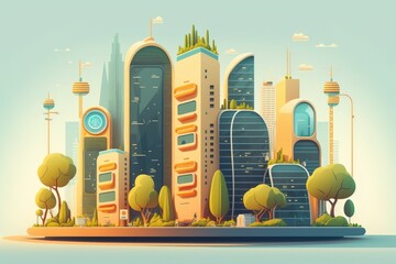 Poster - application of modern skyscrapers and smart home automation in cities. Generative AI
