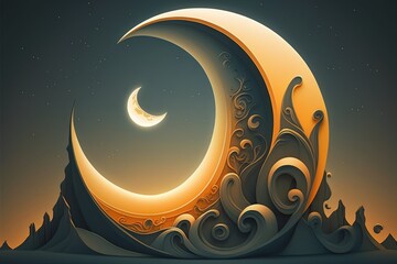 Poster - a stunning crescent moon that is waxing. Generative AI